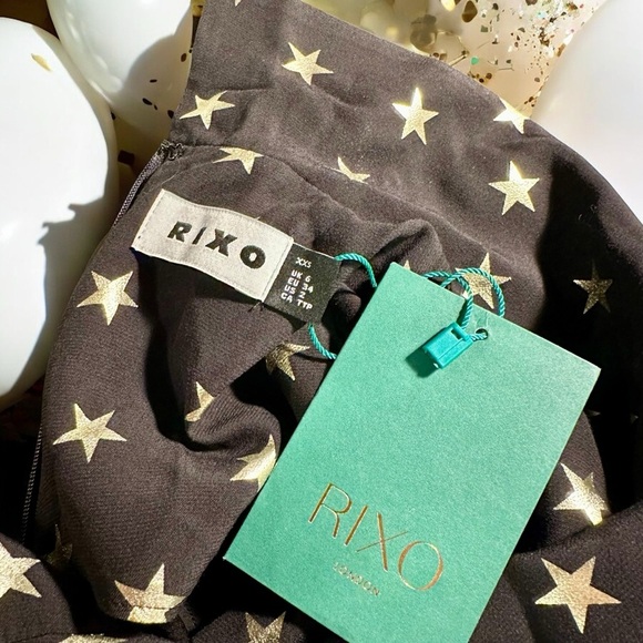 NWT RIXO London ‘Frankie’ Black & Gold Star Print Jumpsuit Size XXS / 2 - Picture 6 of 16